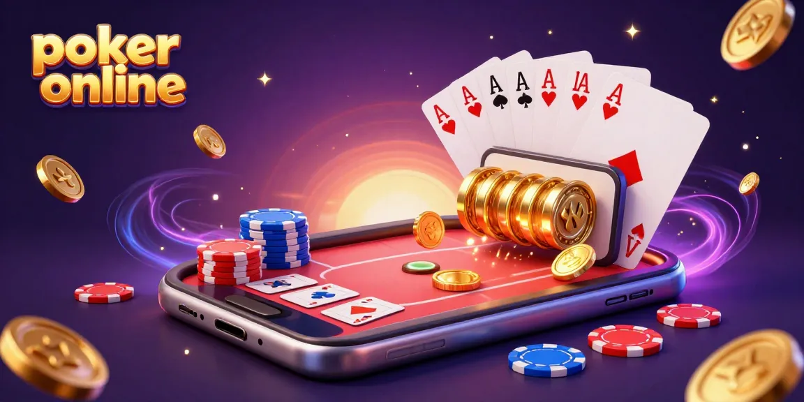 Jouez au poker en ligne avec des jetons colorés et une table dynamique dans une scène captivante.