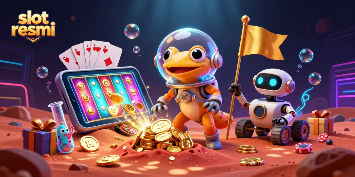 Engage in thrilling gameplay at slot resmi with vibrant visuals of a Martian gecko discovering a golden casino.