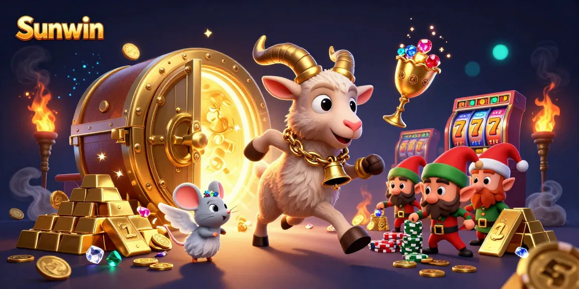 Engage with Sunwin's thrilling casino adventure featuring whimsical characters in a vibrant setting.