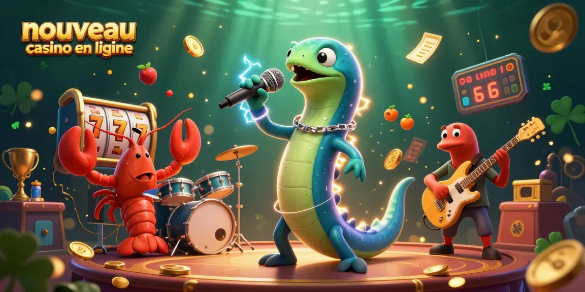Illustration d'un nouveau casino en ligne mettant en scène un anguille électrique DJ, un crabe batteur et un hippocampe guitariste.