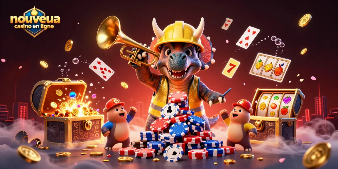 Jouez au nouveau casino en ligne avec des personnages de dinosaures construisant des piles de jetons.