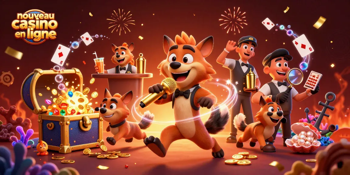 Illustration dynamique d'un nouveau casino en ligne, comprenant des hyènes animées et des éléments de jeu vibrants.