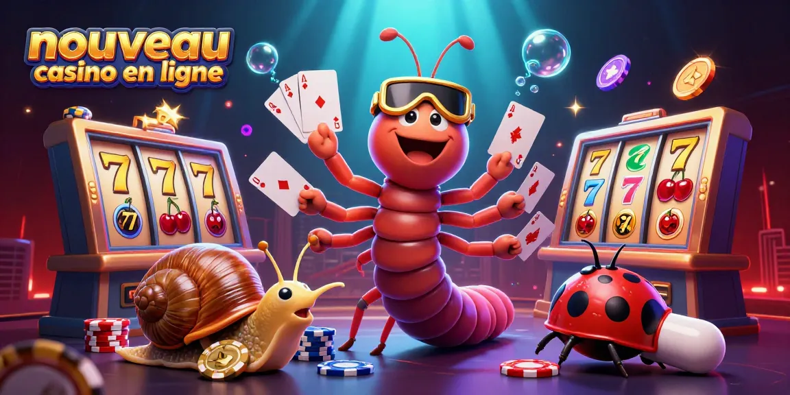 Profitez des jeux de casino avec un nouveau casino en ligne, mettant en scène un croupier ludique et des symboles de chance.