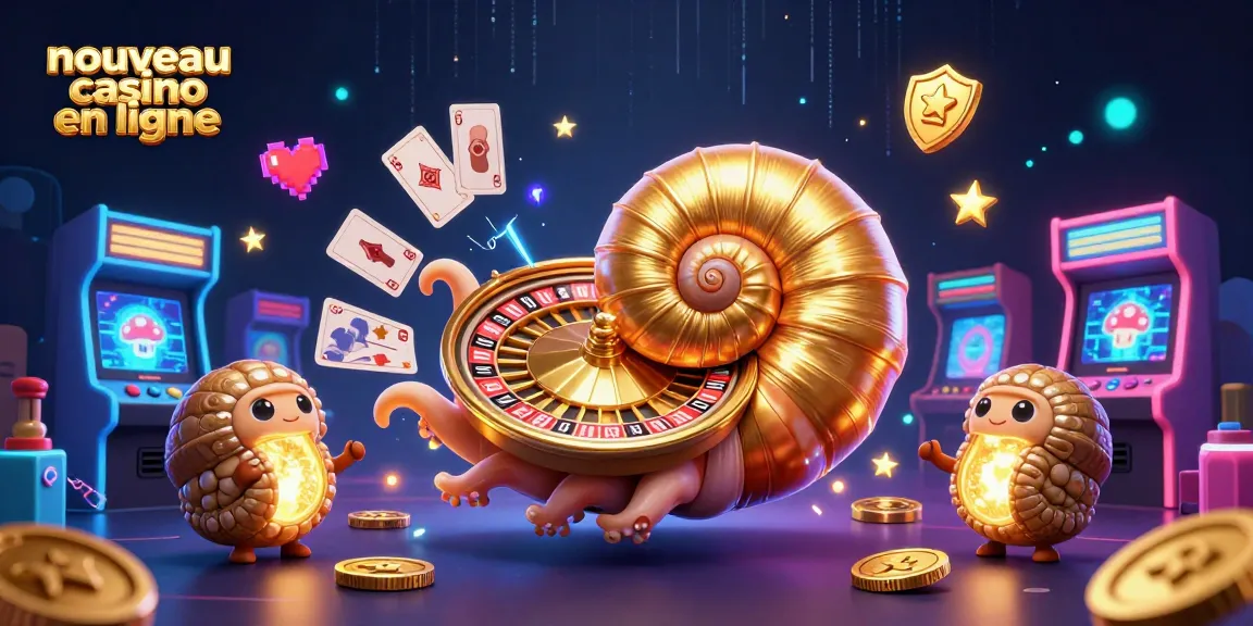 Explorez le nouveau casino en ligne avec un nautilus géant tenant des cartes, entouré de jeux captivants.