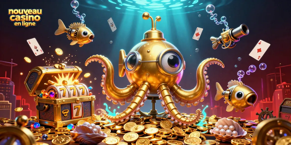 Le nouveau casino en ligne présente un kraken 3D entouré de jeux de machines à sous.