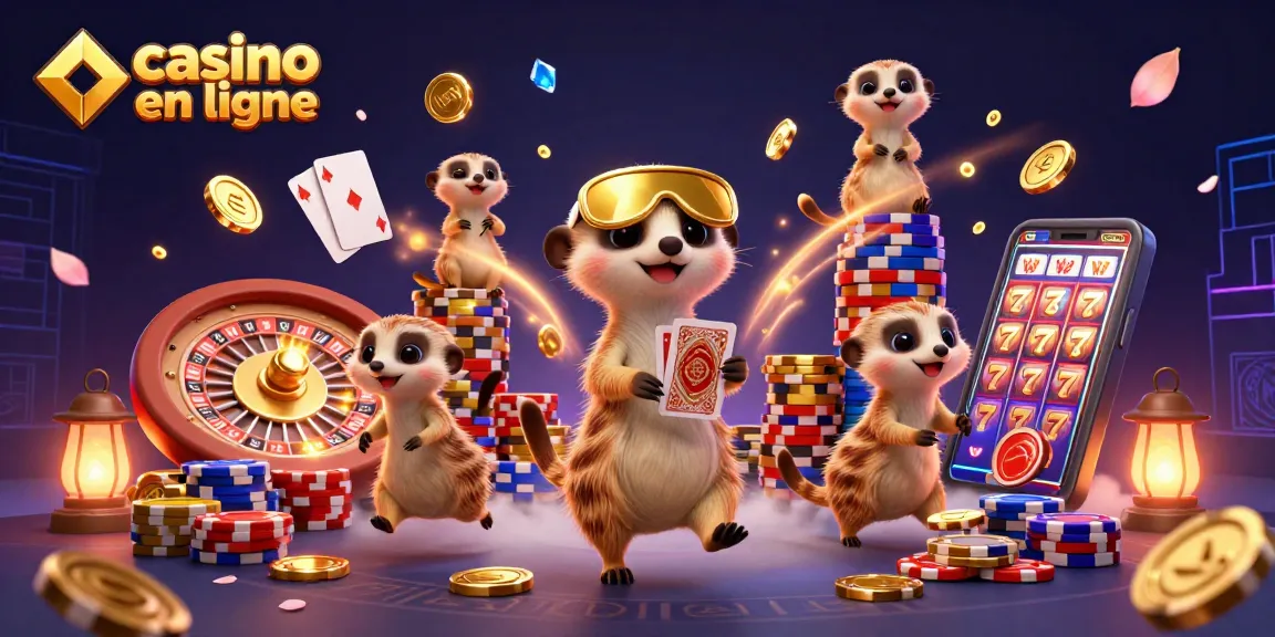 Casino en ligne : Suricates en pleine action avec des jetons, des cartes et des roulettes
