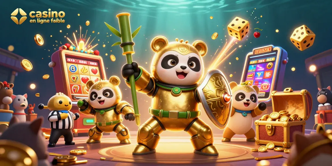Une illustration 3D captivante illustrant le casino en ligne fiable avec des personnages animés, des machines à sous et des effets lumineux.