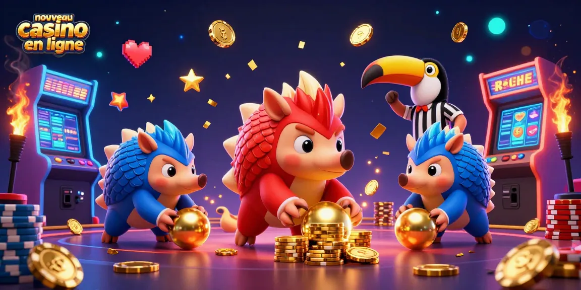 Découvrez l'action du nouveau casino en ligne avec des pangolins jouant parmi des jetons de poker.