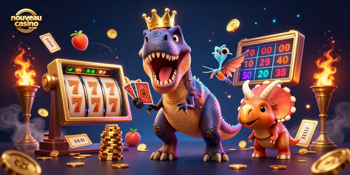 Découvrez le nouveau casino en ligne avec T-Rex et pterodactyle animés dans un décor riche.