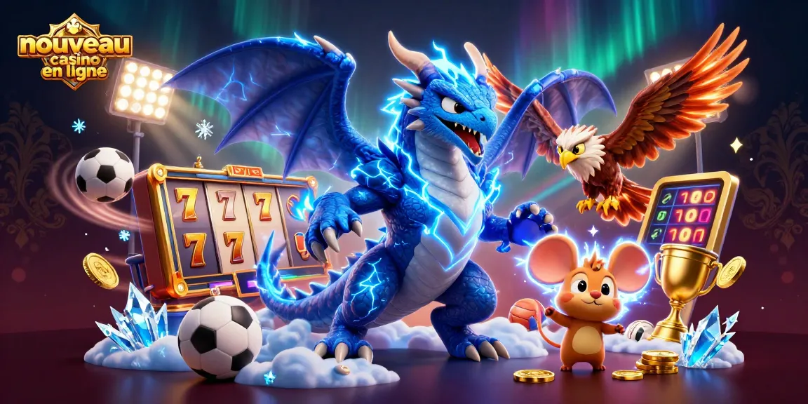 Action dans un nouveau casino en ligne : dragon, aigle et souris symbolisant le jeu.