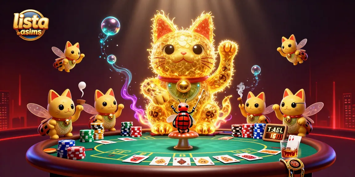 Scopri la lista casino non AAMS con questa scena vibrante di un gatto fortunato e simboli di gioco.