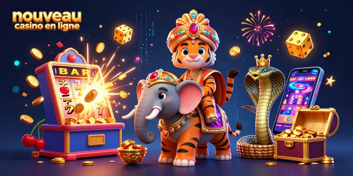 Illustration dynamique de nouveau casino en ligne avec un tigre maharaja et des éléments de jeux