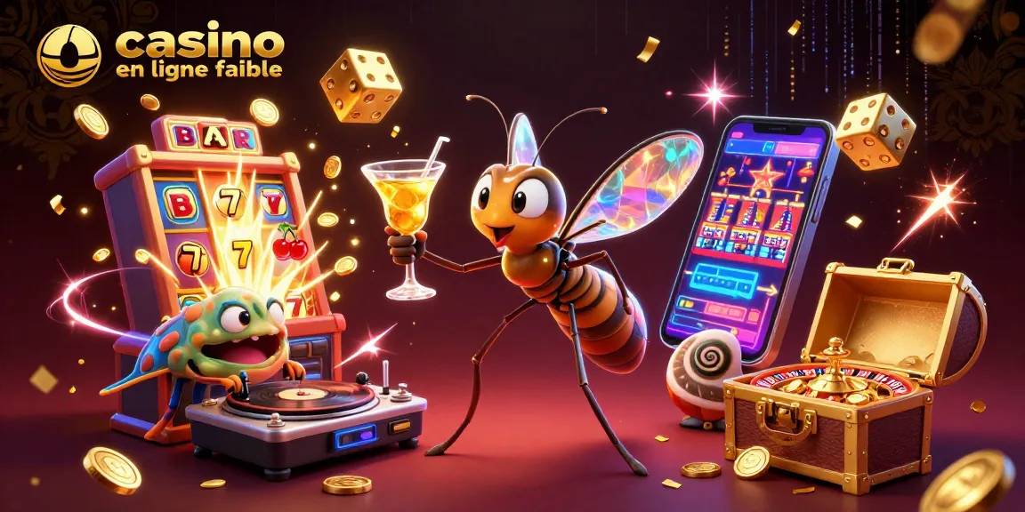 Profitez d'un casino en ligne fiable avec un héros en mosquiro et un DJ trilobite dans une scène animée.