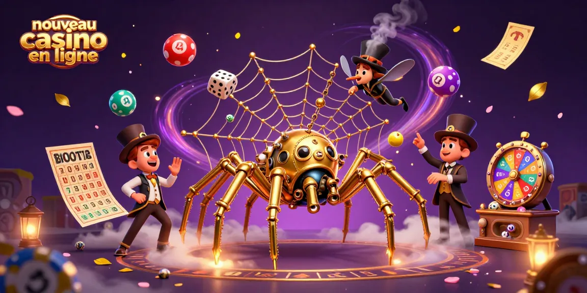 Découvrez l'univers du nouveau casino en ligne avec une illustration captivante de jeux de loterie et de cartes.