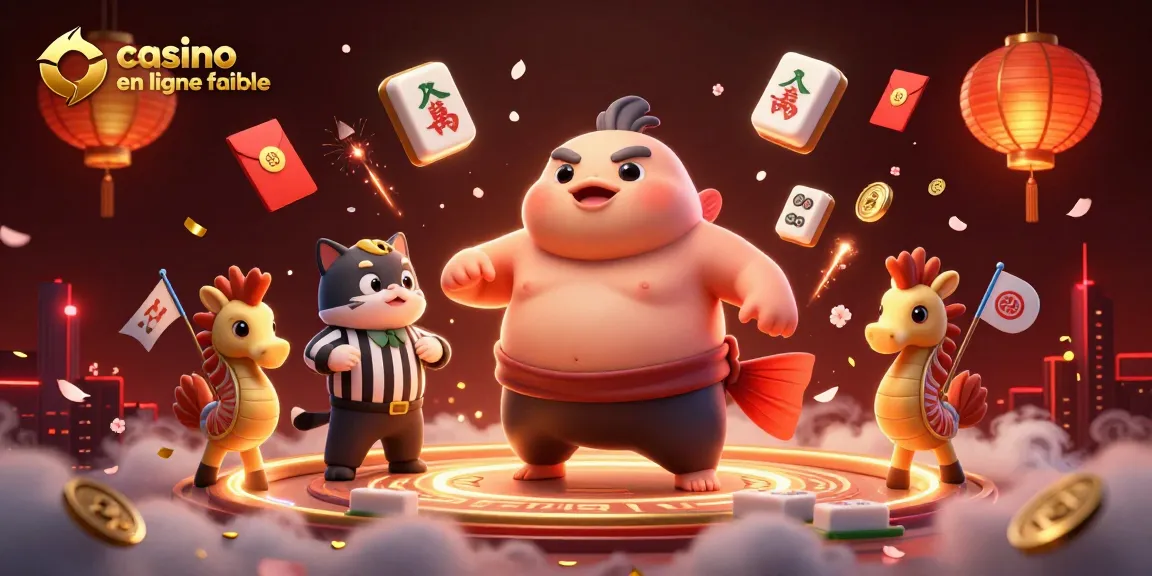 Illustration festive d’un fugu sumotori, représentant un casino en ligne fiable avec des éléments de jeu.