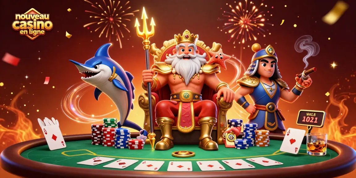Profitez de l'ambiance festive du nouveau casino en ligne avec Neptune, les cartes et les jetons.