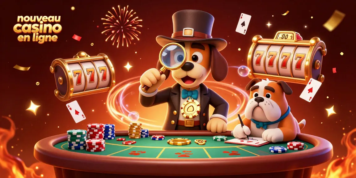 Gagnez avec le nouveau casino en ligne grâce à cette illustration captivante d'un détective et de son chien, mettant en valeur des éléments de poker.