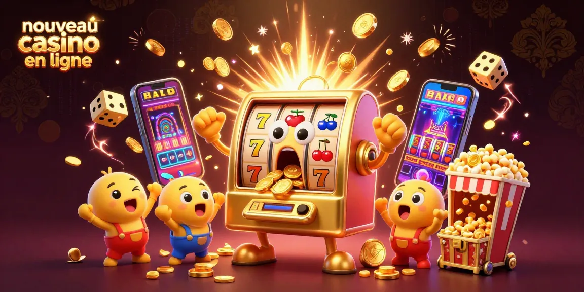 Un nouveau casino en ligne stimulé par un jackpot, avec des machines à sous amusantes et des pièces dorées volantes.