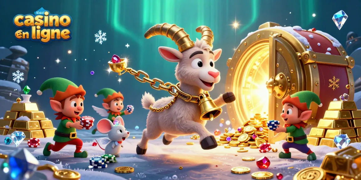 Illustration dynamique d'un nouveau casino en ligne, avec un Krampus festif et des gremlins à l'action.