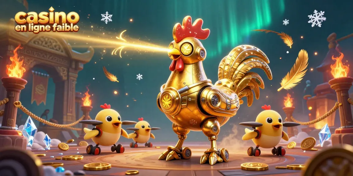 Découvrez l'univers du casino en ligne fiable avec un robot coq doré laser gravant des motifs.