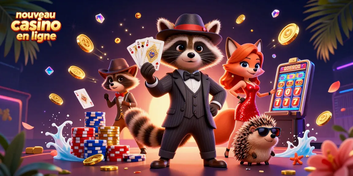 Illustration dynamique d'un nouveau casino en ligne avec un raton laveur, une renarde et un hérisson.