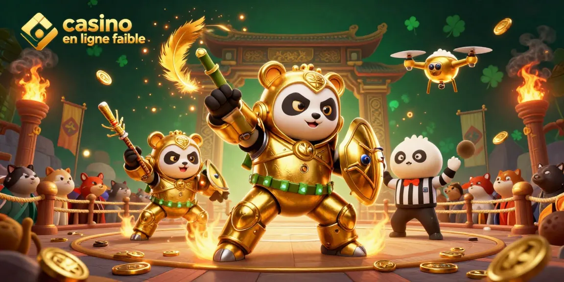 Un combat captivant autour d'un panda doré dans un casino en ligne fiable, rempli de pièces d'or.