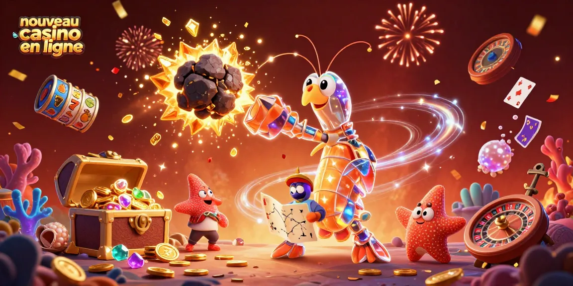 Découvrez le nouveau casino en ligne avec une illustration animée des éléments captivants à la roulette et aux machines à sous.